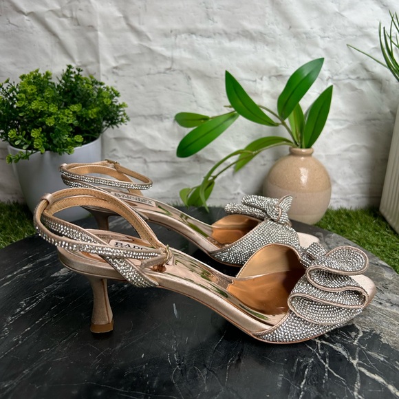 Badgley Mischka Collection Remi Crystal satin embellished ankle strap Sz 8 blush - Picture 14 of 17